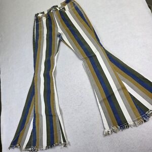 Saints & Heart Women Large Jeans Multicolor Vertical Stripe Flare Frayed Hem